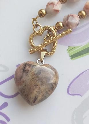 Авторское колье "pink zebra jasper heart" 6