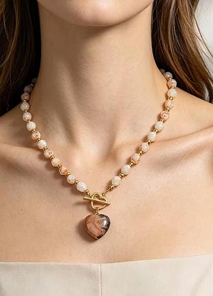 Авторское колье "pink zebra jasper heart"