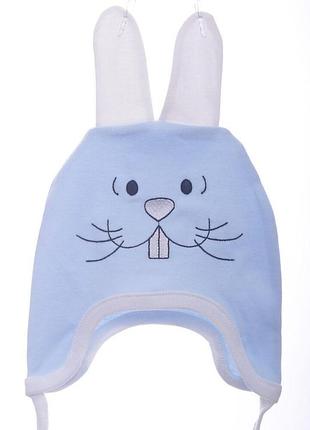 Шапка на завязках для мальчика трикотажная rabbit голубая