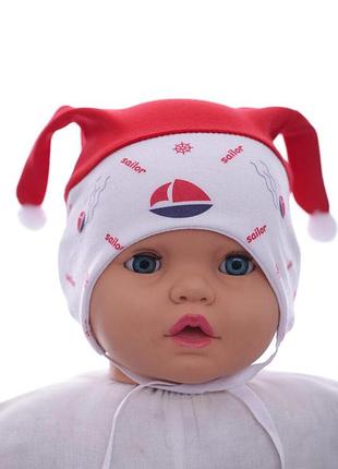 Шапка на завязках для мальчика трикотажная sailor красная