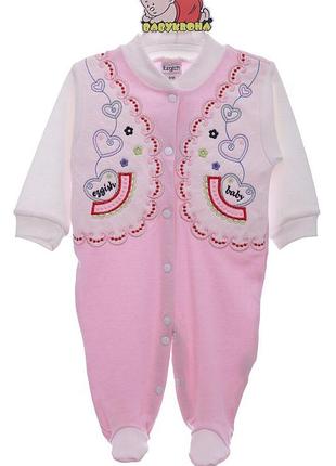 Человечек с длинным рукавом для девочки с сердечком ezgish baby розовый