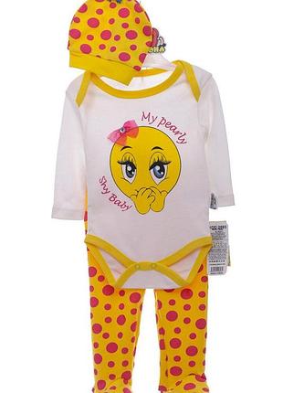 Боді, повзунки та шапочки бавовняний для дівчинки shy baby жовтий
