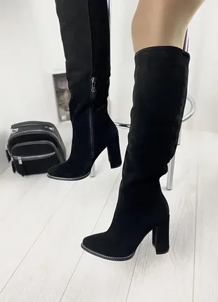 Сапоги женские nivelle 8040/9518 черные (весна-осень, замша натуральная) (2931) 37 39