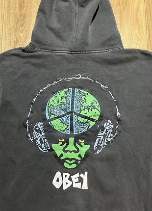Худі obey графітове, оверсайз, принт, розмір l (xl)