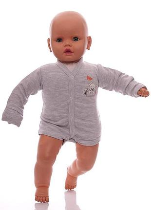 Боди с длинным рукавом с царапками трикотажный baby мишка серый