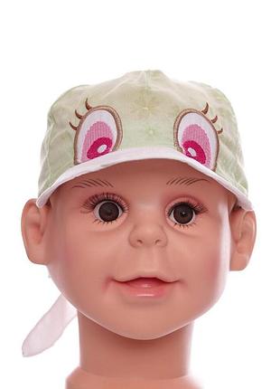 Кепка для дівчинки на зав'язках світло-салатова бавовняна murat baby
