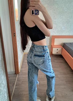 Джинсы широкие рваные синие женские 2