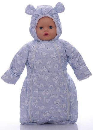 Конверт на флисе для мальчика babykroha с мишками серо голубой