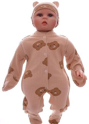 Человечек с шапкой в рубчик babykroha ля-ля с мишками коричневый