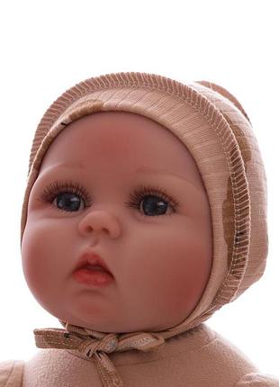 Чепчик на завязках в рубчик babykroha с мишкой коричневая