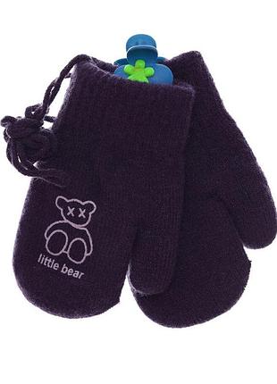 Рукавиці в'язка утеплені зі шнурками для хлопчика litte bear темно-синій
