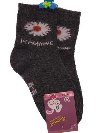 Шкарпетки для дівчинки ангорові з ромашкою темно-сірі