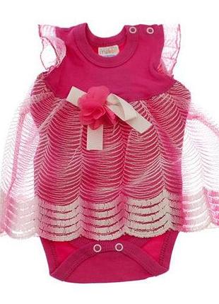Боди платье с коротким рукавом для девочки с гипюром интерлок babykroha розовое