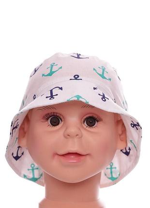 Панама для хлопчика з якорями біла бавовняна murat baby