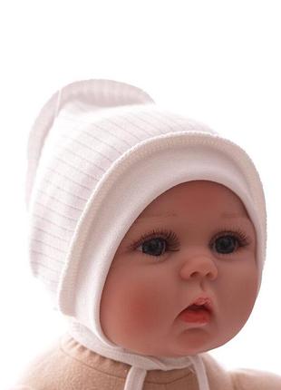 Чепчик на завязках в рубчик babykroha белый