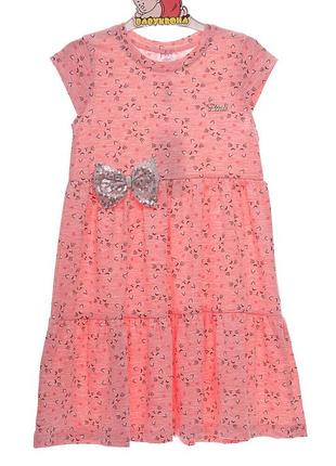 Платье с коротким рукавом трикотажное кошечка персиковый
