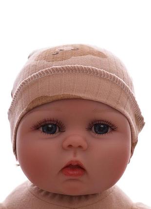 Шапка в рубчик babykroha с мишкой коричневая