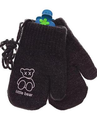 Рукавиці в'язка утеплені зі шнурками для хлопчика litte bear темно-сірі