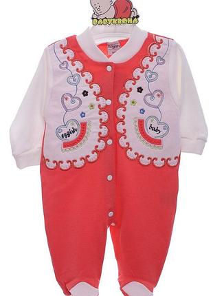 Человечек с длинным рукавом для девочки ezgish baby с сердечком красный