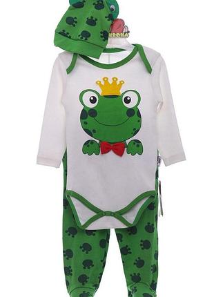 Комплект боді, повзунки та шапка трикотажний frog зелений