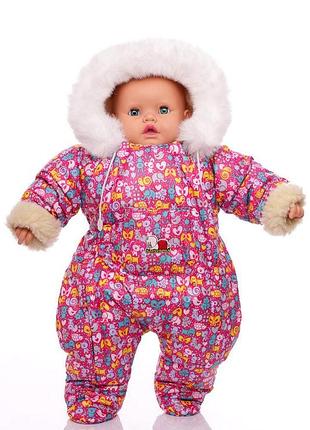 Комбінезон на хутрі для дівчинки babykroha з принтом тварин малиновий