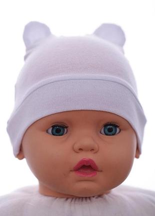 Шапка с ушками кулир babykroha мишка белый