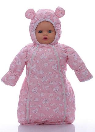 Конверт на флисе для деовчки babykroha с мишками персиково розовый
