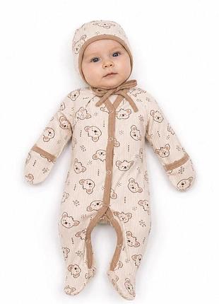 Человечек с шапкой и царапками в рубчик babykroha коала коричневый