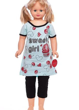 Туника с велосипедками для девочки интерлок sweet бирюзовый