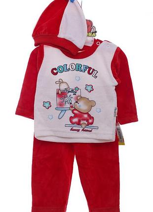 Костюм с длинным рукавом и шапкой велюровый color ful красный
