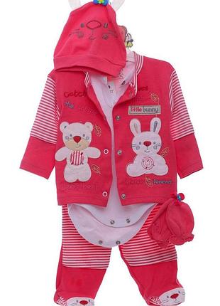 Комплект повзунки, боді та кофта для дівчинки трикотажний baby bear рожевий