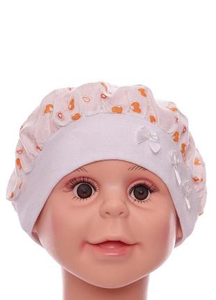 Бирет для девочки с сердечками белый хлопковый murat baby