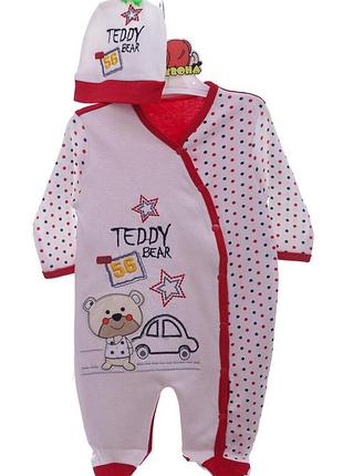 Человечек с шапкой для мальчика трикотажный teddy красный