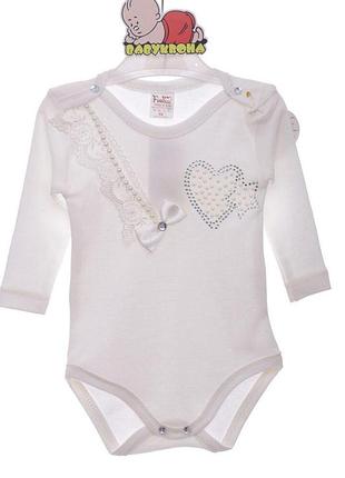 Боді з довгим рукавом для дівчинки з серцем інтерлок findik baby kids молочний
