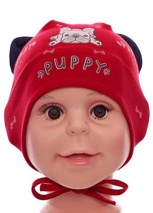 Шапка на завязках трикотажная puppy красная