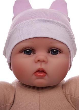 Шапка для дівчинки з вушками інтерлок babykroha ведмедик фіолетовий