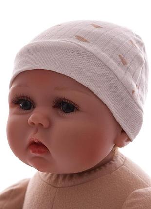 Шапка для девочки в рубчик babykroha классика в сердечки белая