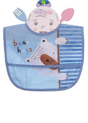Нагрудник на липучке для мальчика bear huds 33*25см голубой
