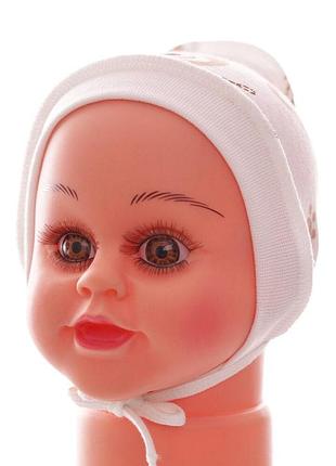 Чепчик на завязках футер babykroha мишка белый