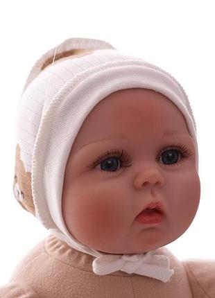Чепчик на завязках в рубчик babykroha с мишкой белый
