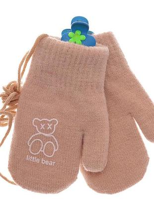 Рукавиці в'язка утеплені на шнурку litte bear світло-бежевий