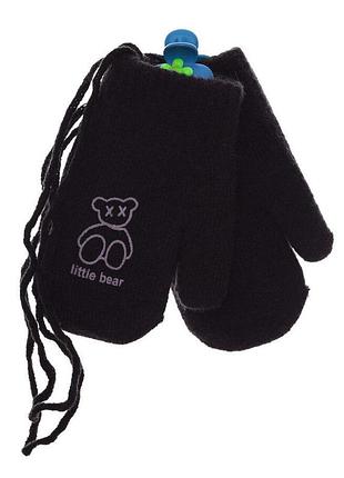 Рукавиці в'язка утеплені зі шнурками для хлопчика litte bear чорні