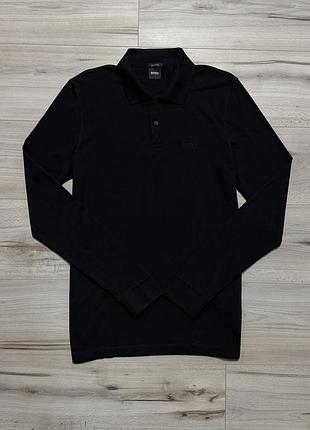 Премиальное черное поло на длинный рукав босс hugo boss pima cotton long sleeve, m, оригинал.