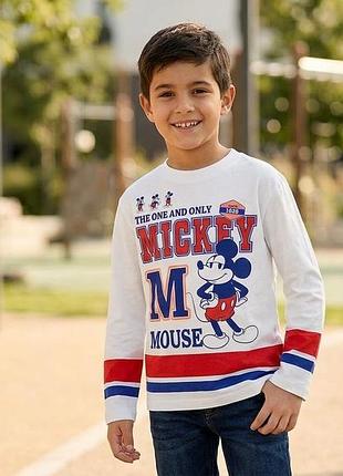 Детская белая с принтом хлопковая футболка с длинным рукавом h&amp;m disney mickey mouse размер eur 134/140