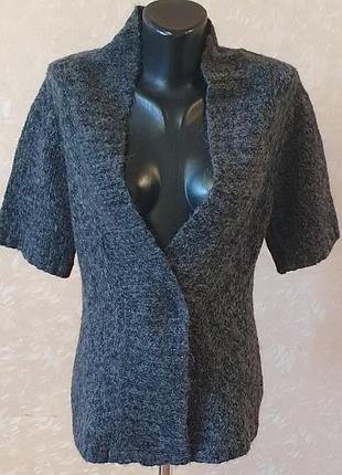 Теплий вовняний кардиган tweeds з альпакою, сірий меланжевий жилет із коротким рукавом, розмір s