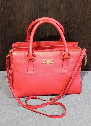 Сумка тоут salvatore ferragamo, код (gg-21f317) beky tote saffiano red натуральная кожа, italy
