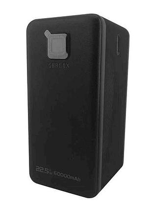 Power bank 60000mah gp-624p 4usb/3a/pd20w/22.5w/qc3.0/ліхтарик/led дисплей/кабель 2в1 (type-c/lightning) чорний тм gerlax
