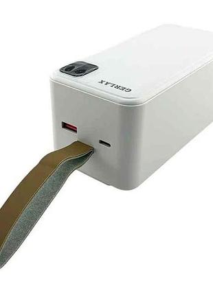 Power bank 50000mah p534p 1usb/3a/22.5w/qc3.0/led дисплей/кабель 2в1 (type-c/lightning) білий тм gerlax
