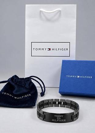 Чоловічий браслет на руку tommy hilfiger, чорний брендовий браслет на руку томмі хелфігер, металевий браслет