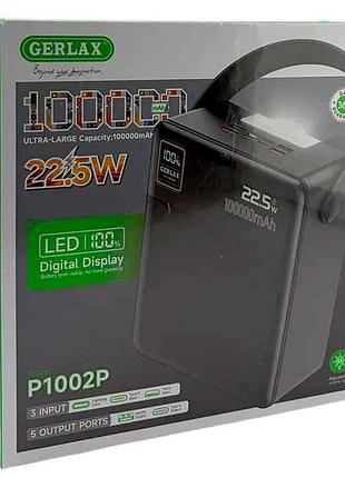 Power bank 100000mah p1002p 3a/4usb/qc3.0/22.5w/pd20w/led дисплей/ліхтарик (input lightning/micro/type-c) чорний тм gerlax